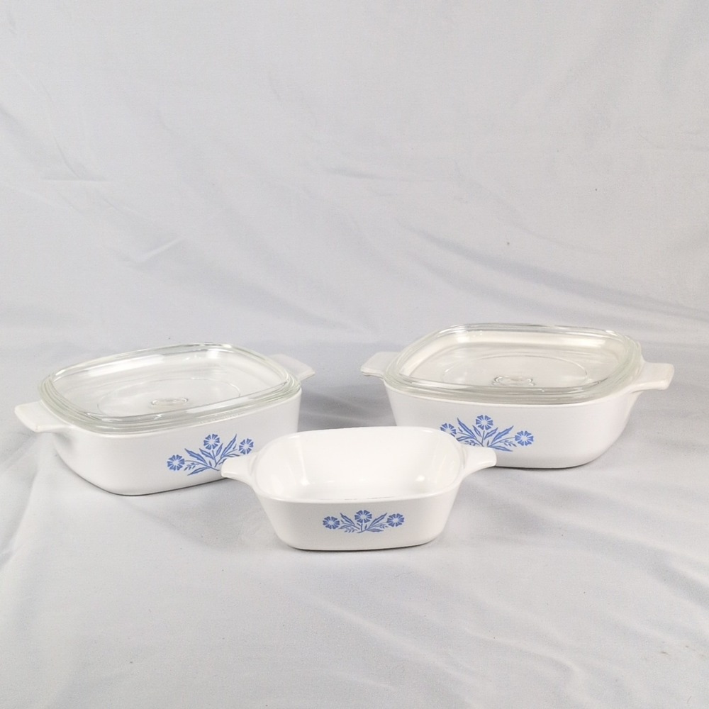VTG Corning Ware Blue Cornflower Set of 3 - (1) P-41 & (1) P-1-B & (1) A-1-B